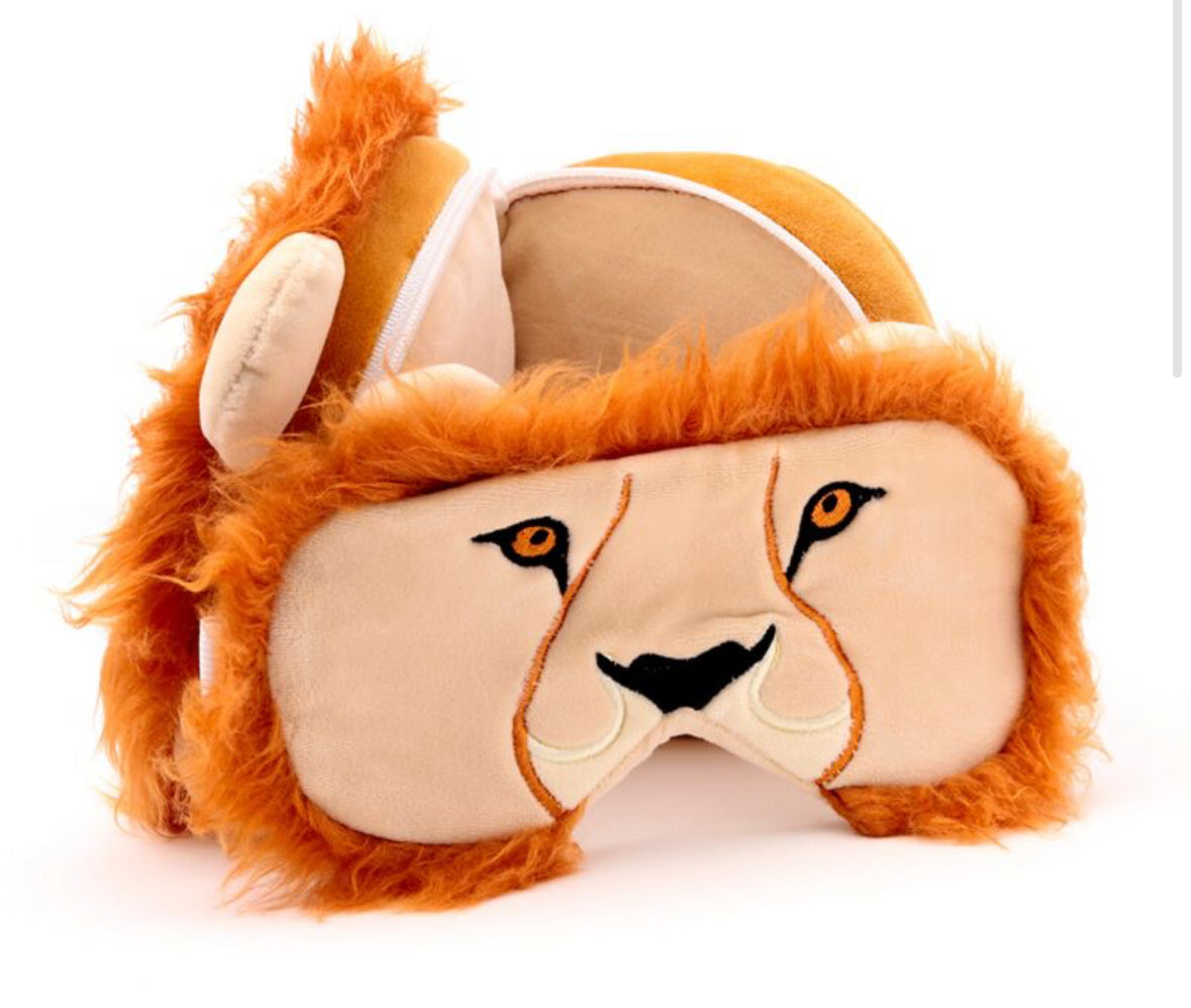 Relaxeazzz Travel Pillow & Eye Mask - Lion