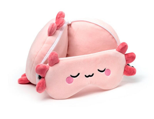 Relaxeazzz Travel Pillow & Eye Mask - Adoramals Maddie the Axolotl