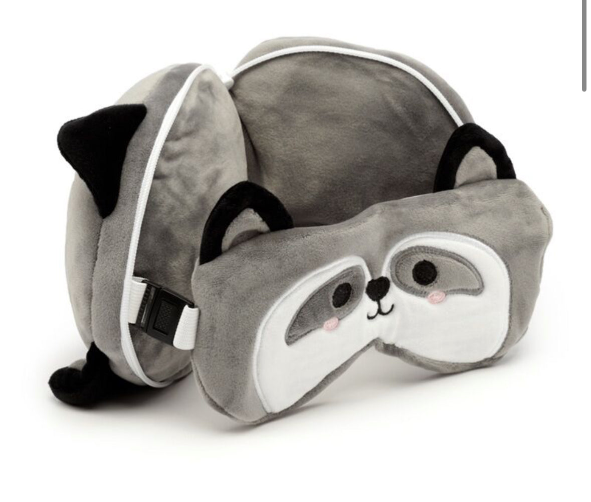 Relaxeazzz Travel Pillow & Eye Mask - Raccoon