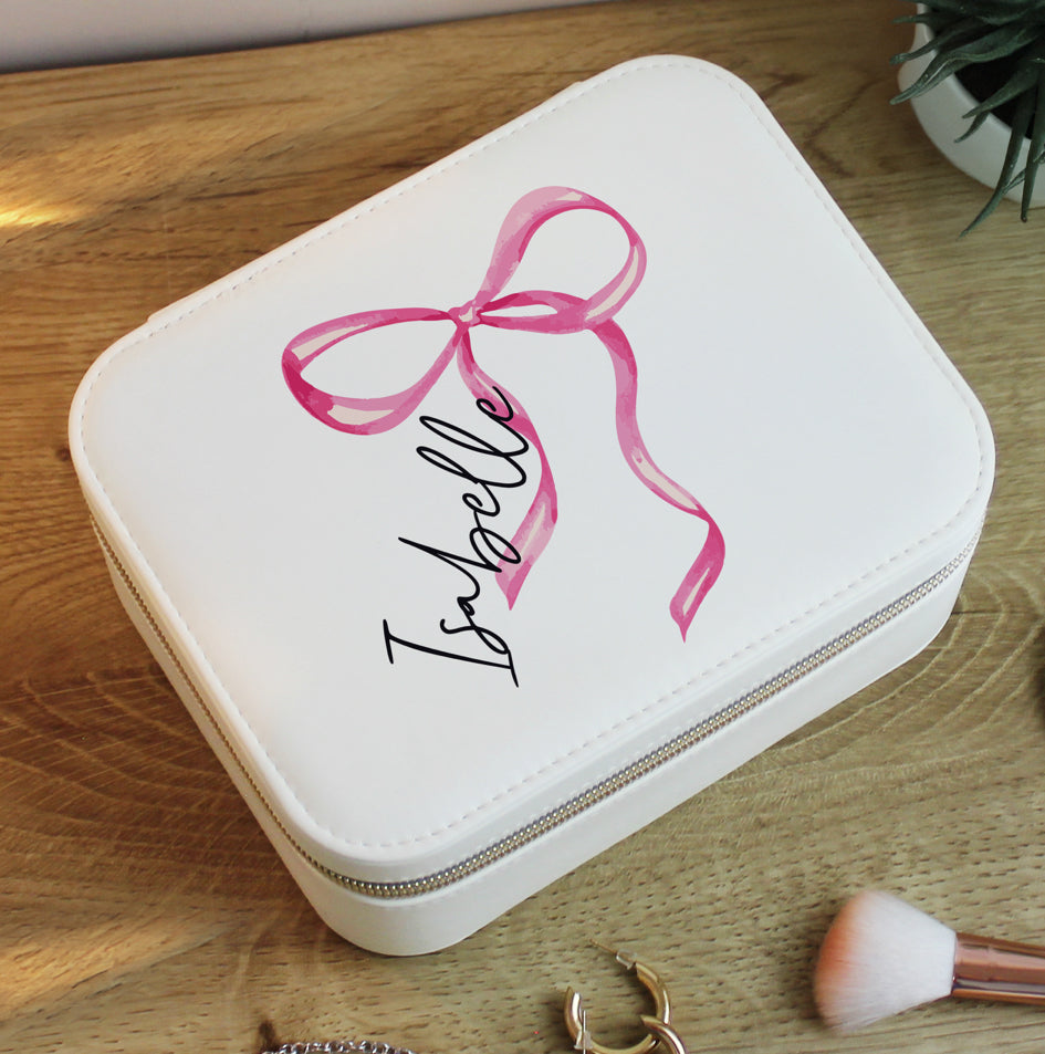 Personalised Bow Travel Jewellery Box