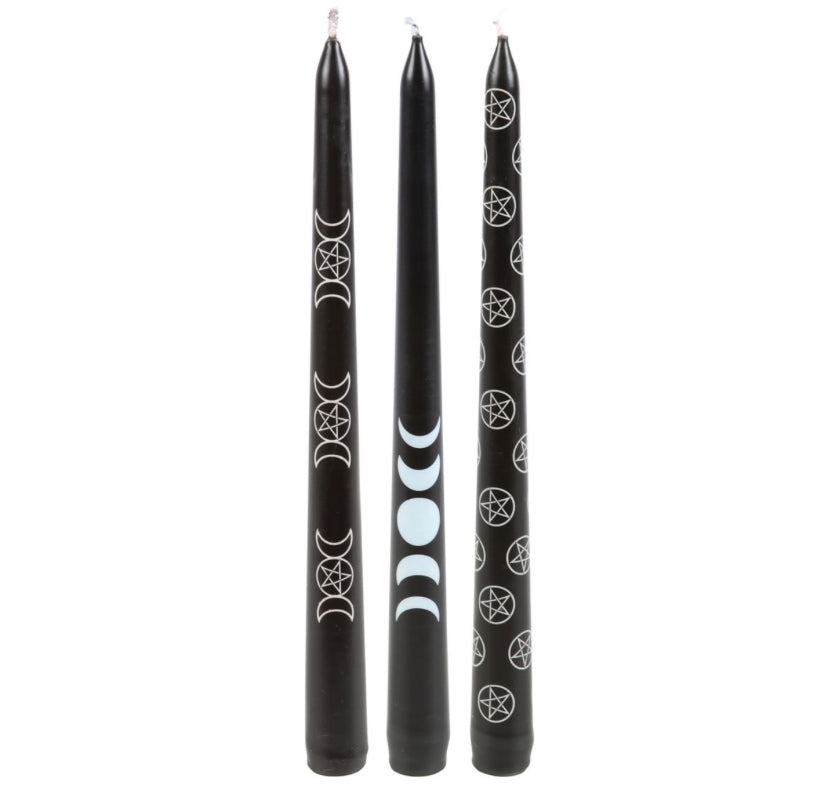 Set of 3 Black Magic Mystical Taper Candles