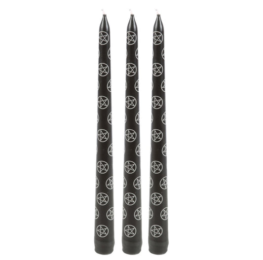 Set of 3 Black Magic Pentagram Taper Candles