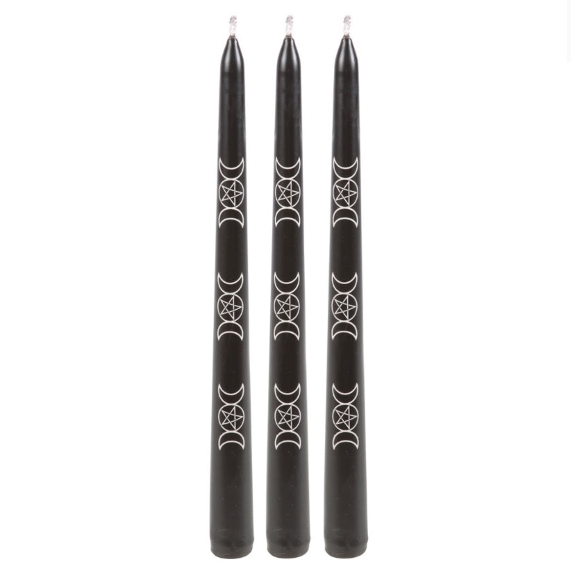 Set of 3 Black Magic Triple Moon Taper Candles