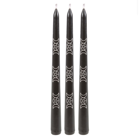 Set of 3 Black Magic Triple Moon Taper Candles