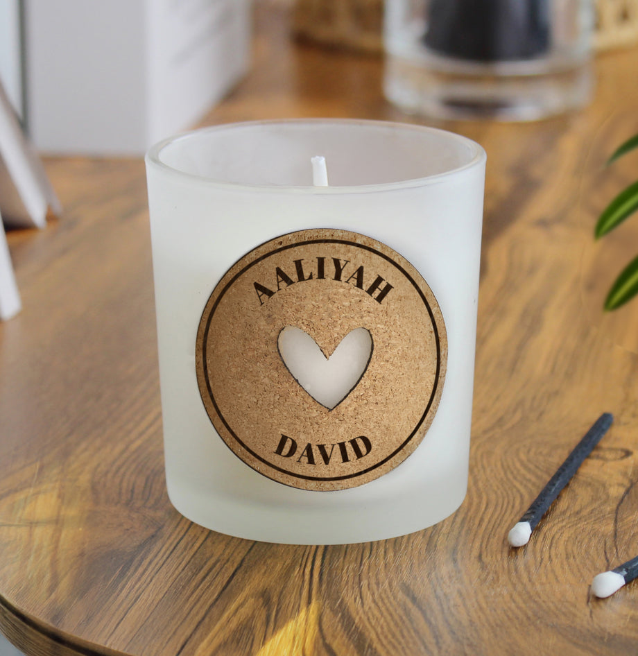 Personalised Heart Cork Label Candle Jar