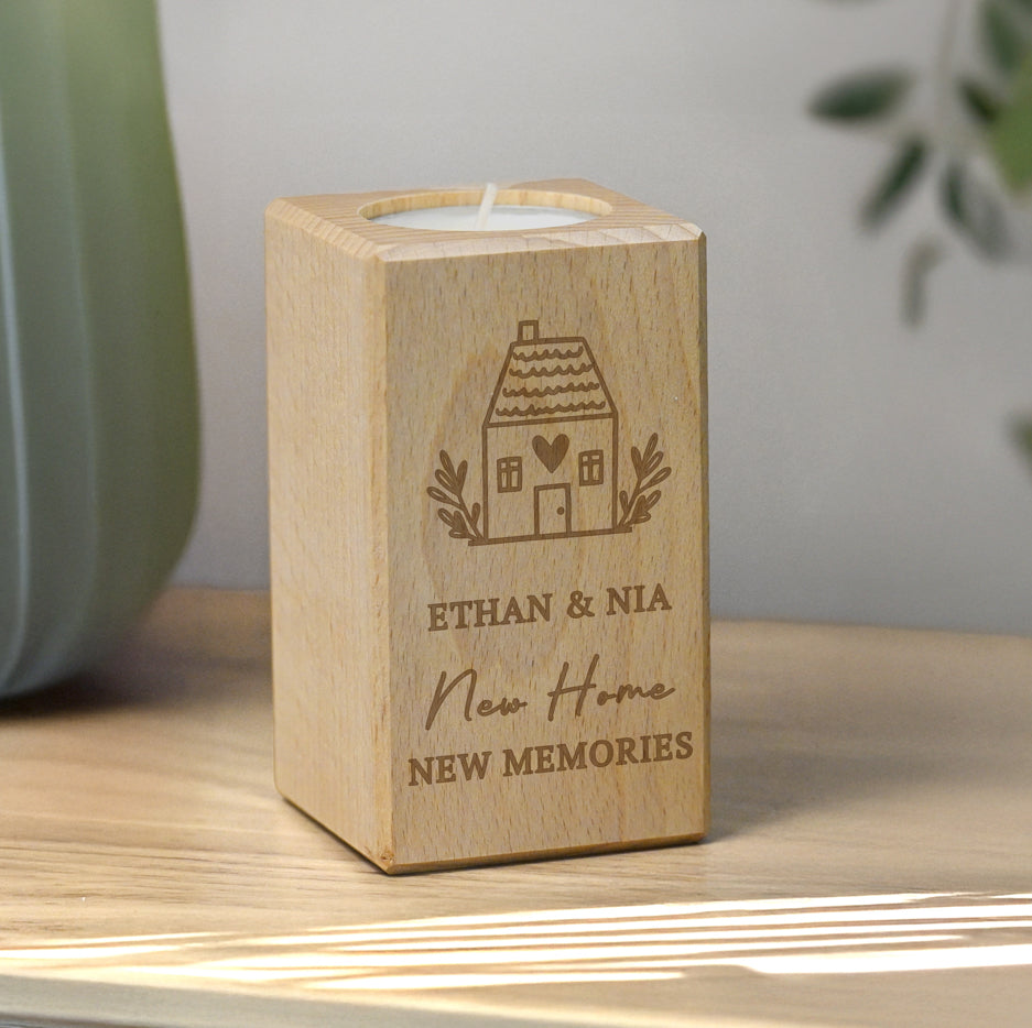Personalised New Home Wooden Tealight Holder