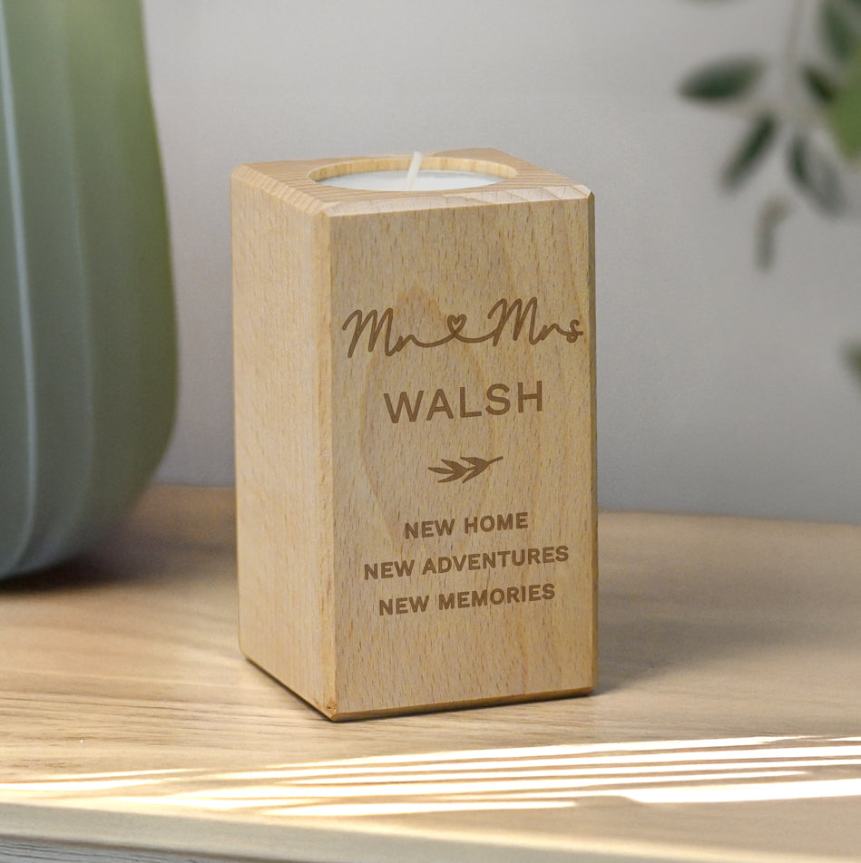 Personalised Wedding Wooden Tealight Holder