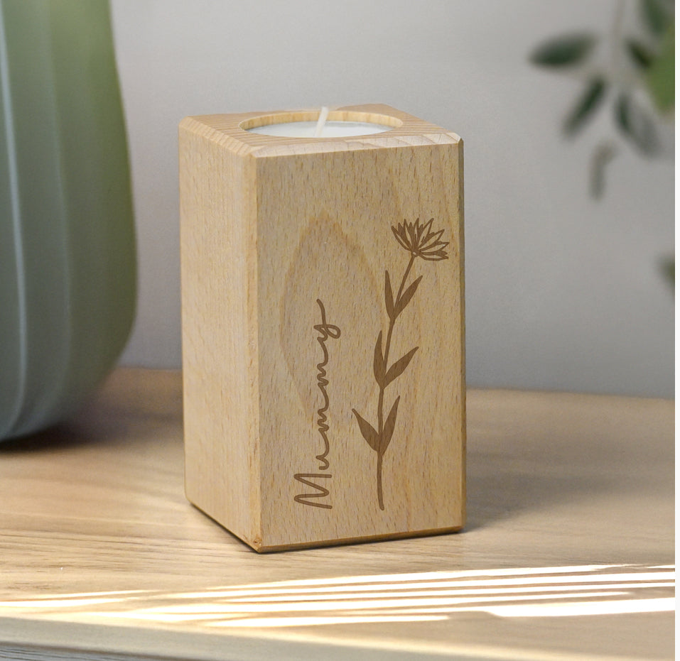 Personalised Floral Wooden Tealight Holder