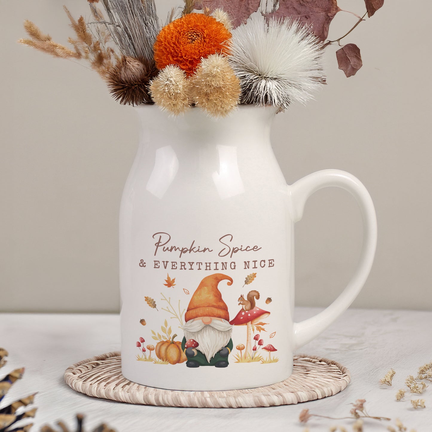 Personalised Autumn Gonk Flower Jug Vase