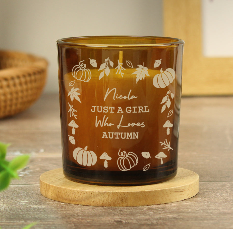 Personalised Pumpkins Amber Glass Candle