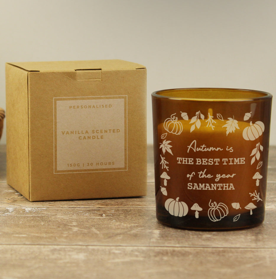 Personalised Pumpkins Amber Glass Candle