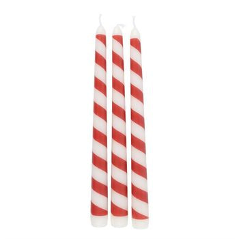 Set of 3 Candy Cane Stripe Taper Candles