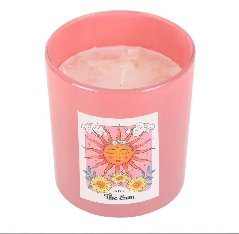 The Sun Rose Quartz Crystal Chip Candle