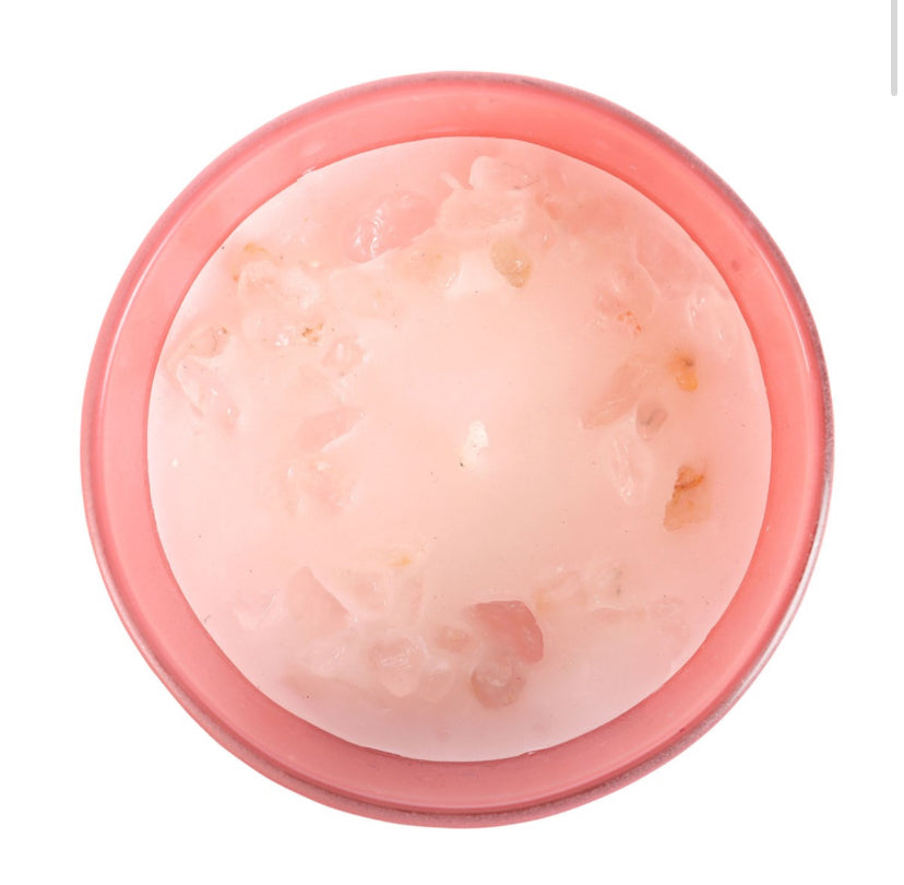 The Sun Rose Quartz Crystal Chip Candle