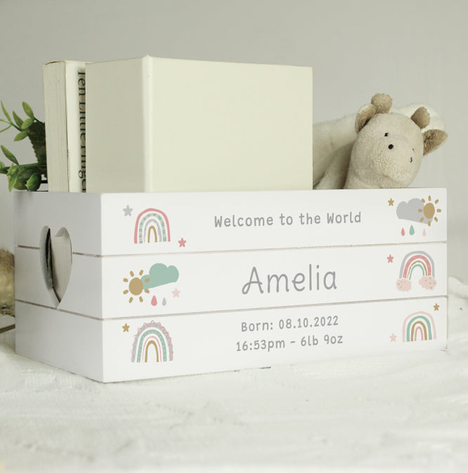 Personalised Rainbow White Wooden Crate