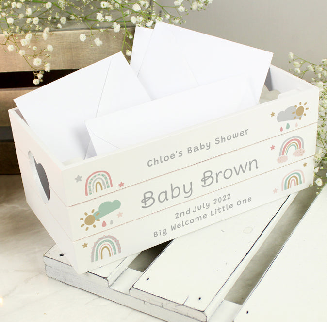 Personalised Rainbow White Wooden Crate