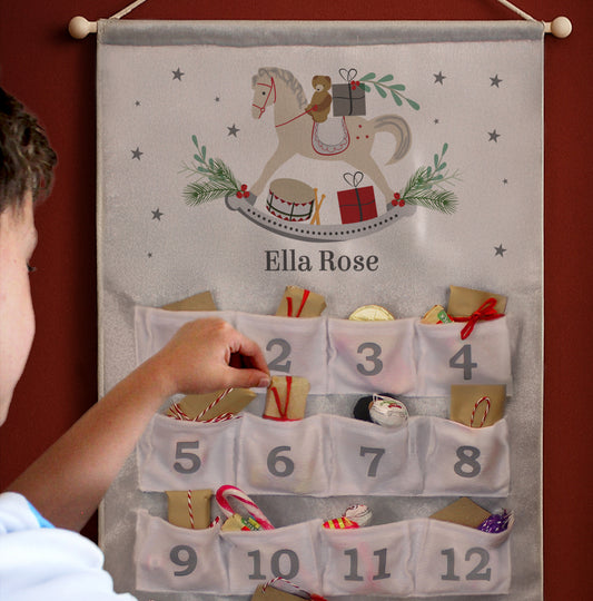 Personalised Rocking Horse Advent Calendar In Silver Grey