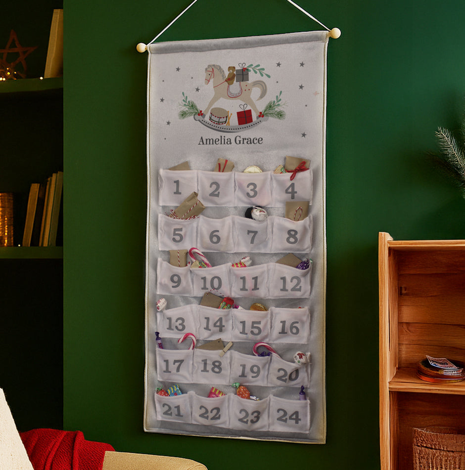 Personalised Rocking Horse Advent Calendar In Silver Grey