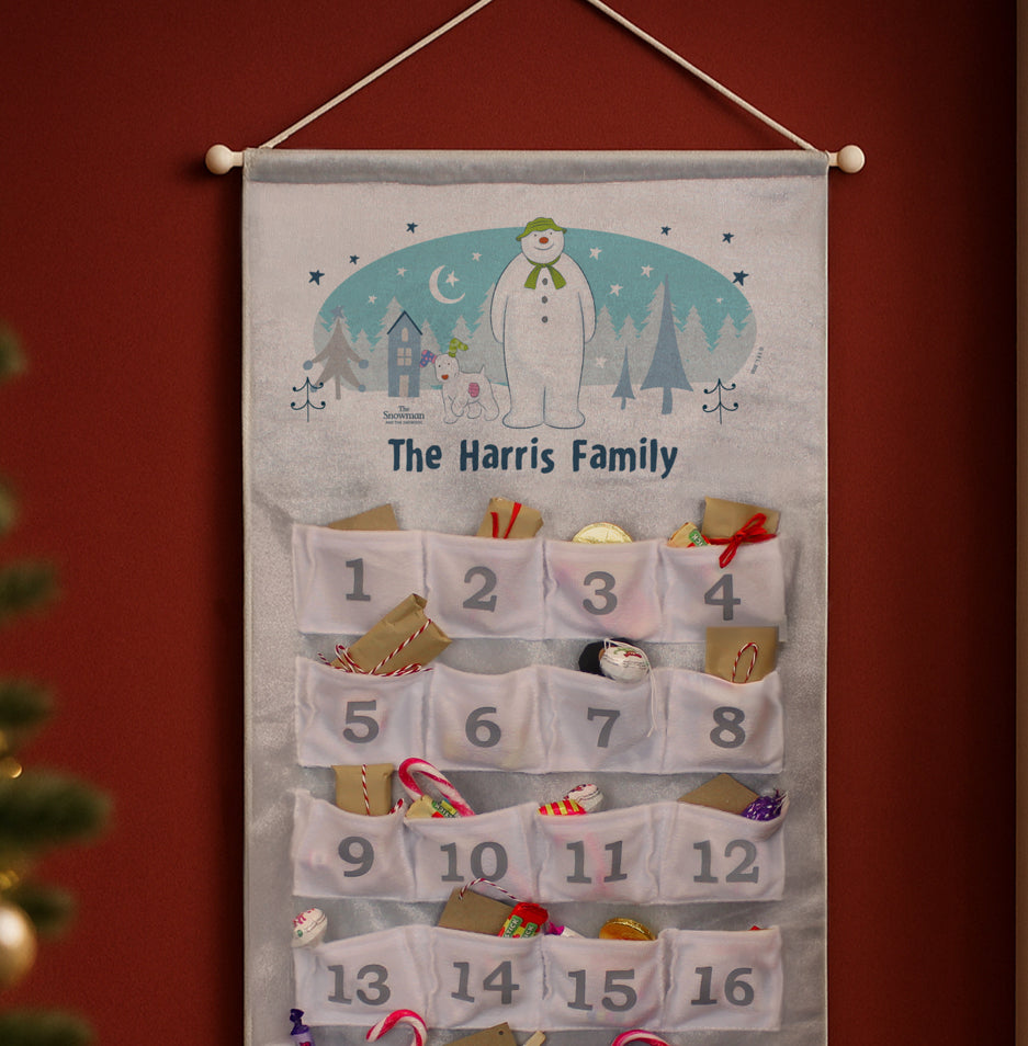 Personalised The Snowman and the Snowdog Advent Calendar In Silver Grey