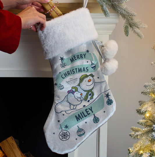 Personalised The Snowman and the Snowdog Luxury Silver Grey Stocking