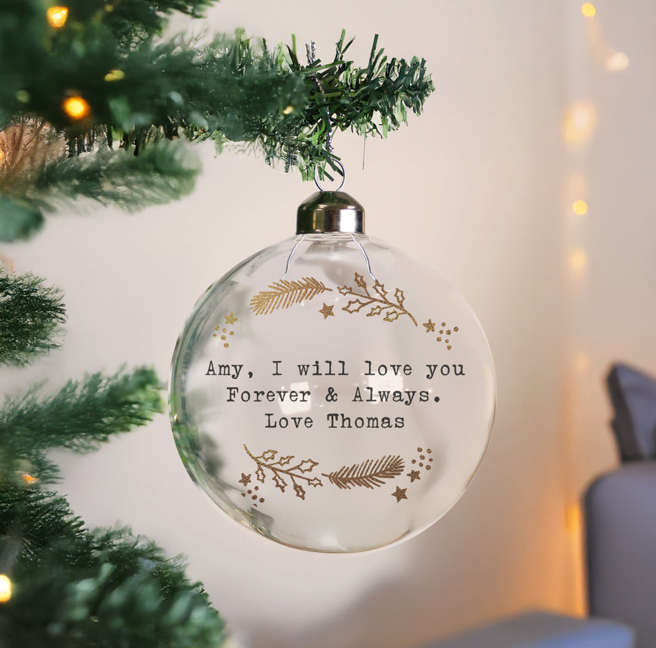 Personalised Gold Wreath Glass Bauble