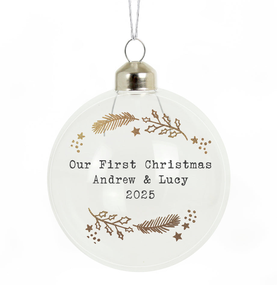 Personalised Gold Wreath Glass Bauble