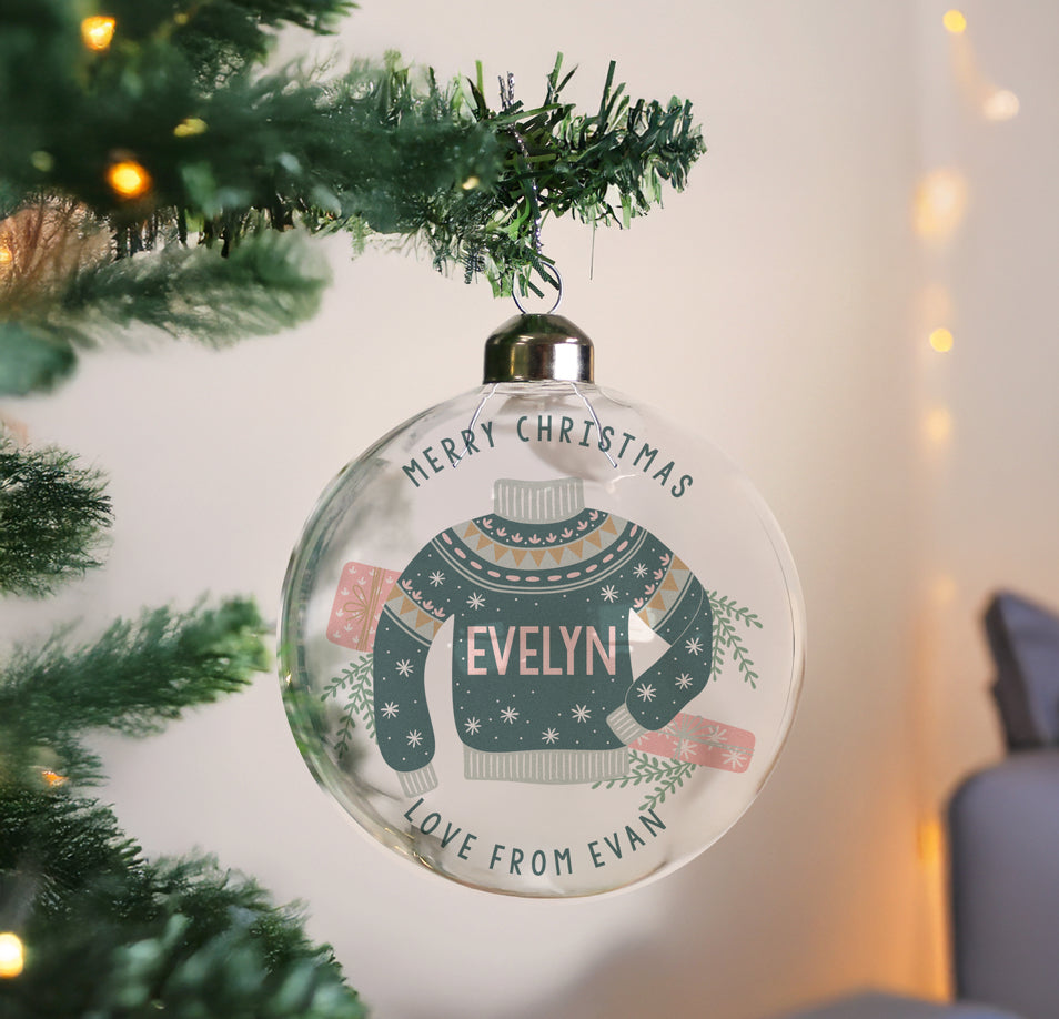 Personalised Cosy Christmas Glass Bauble