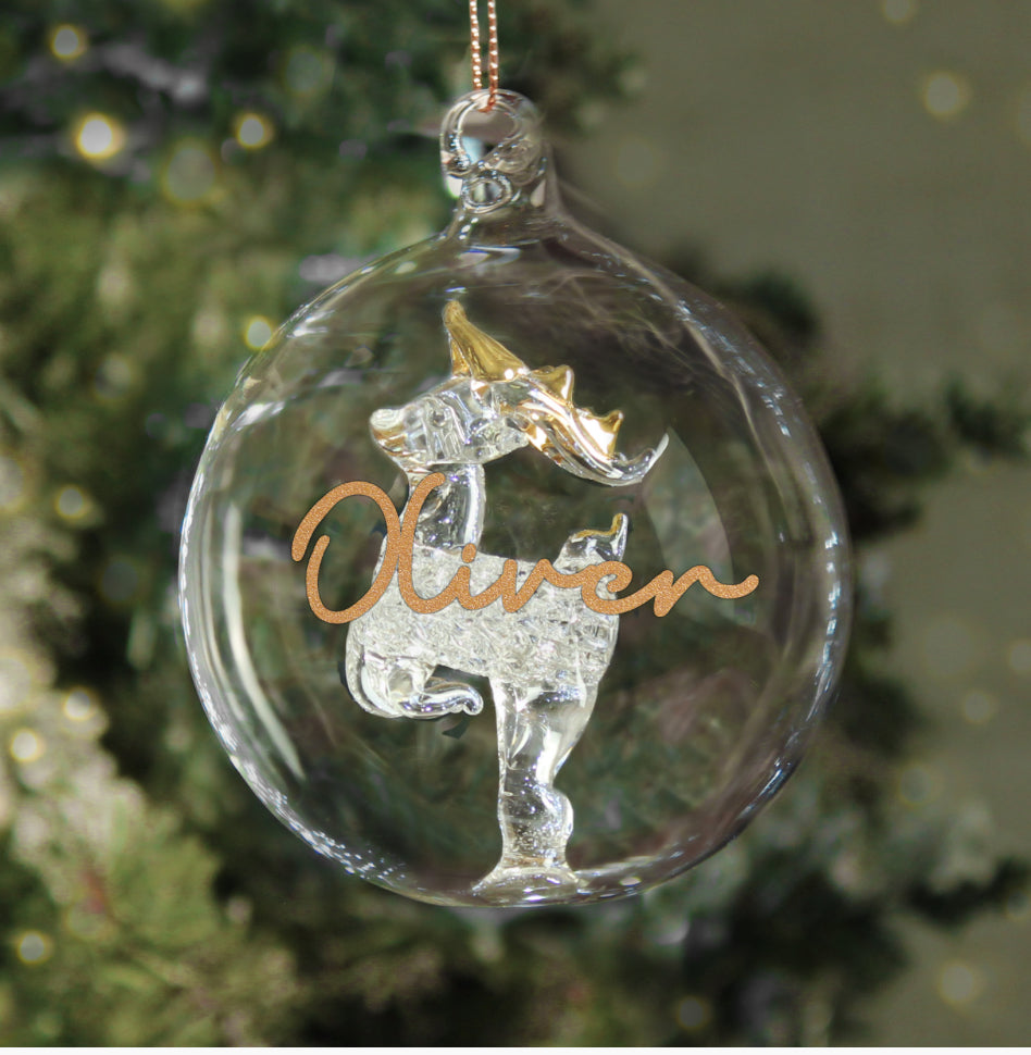 Personalised Gold Glitter Name Only Reindeer Glass Bauble