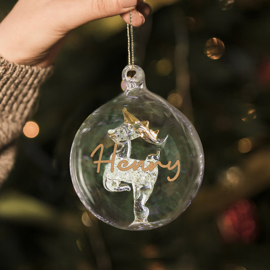 Personalised Gold Glitter Name Only Reindeer Glass Bauble