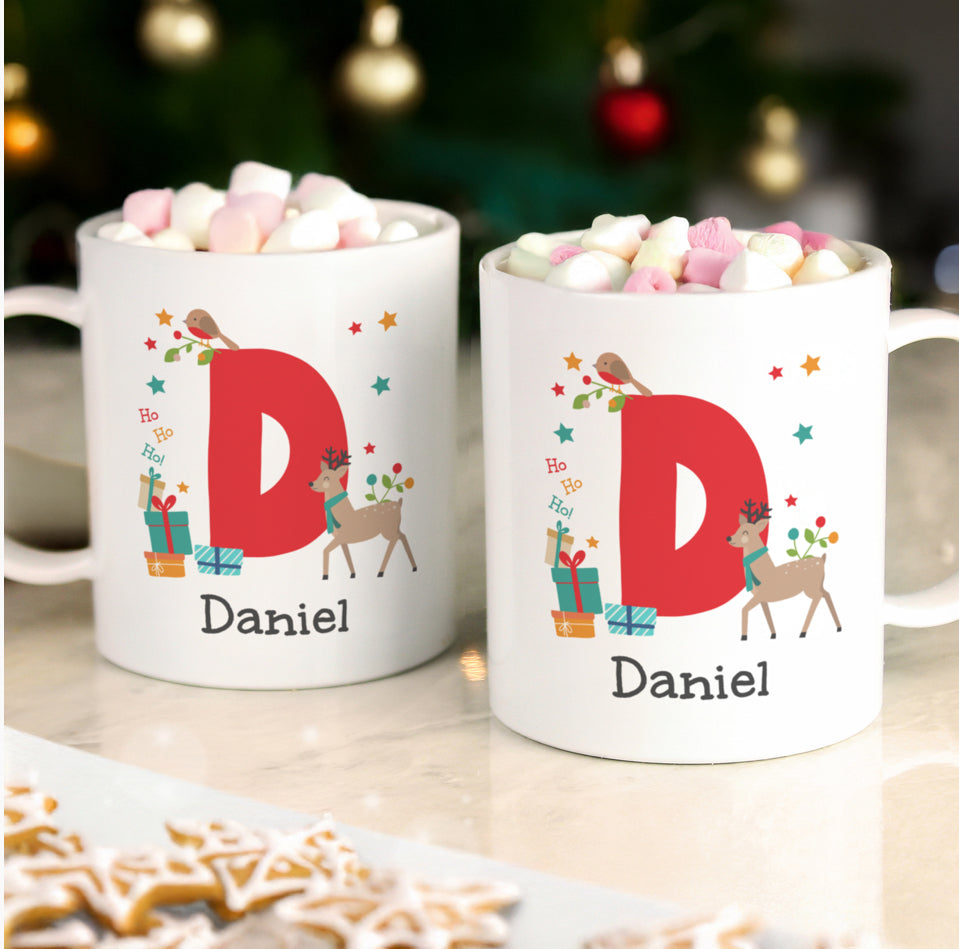 Personalised Initial Reindeer Christmas Plastic Mug