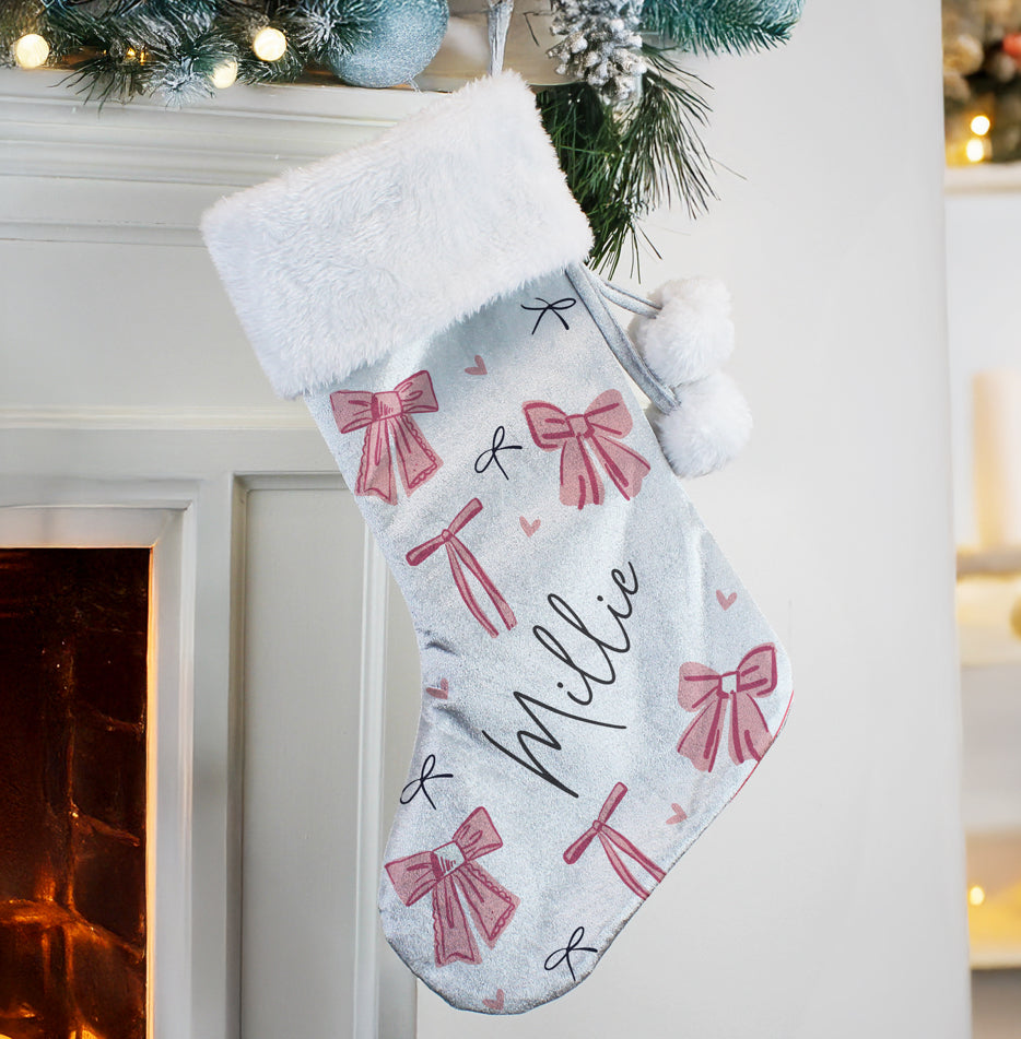 Personalised Pink Bow Christmas Stocking