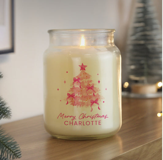 Personalised Pink Christmas Tree Large Candle Jar