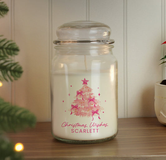 Personalised Pink Christmas Tree Large Candle Jar