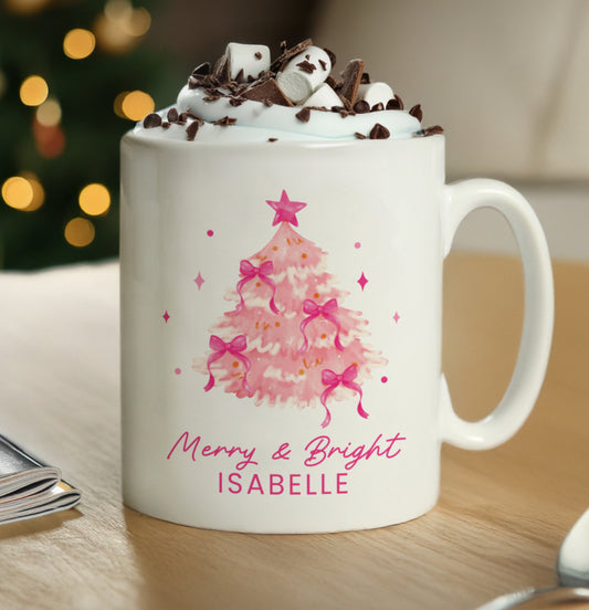 Personalised Pink Christmas Tree Mug