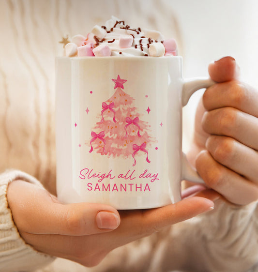 Personalised Pink Christmas Tree Mug
