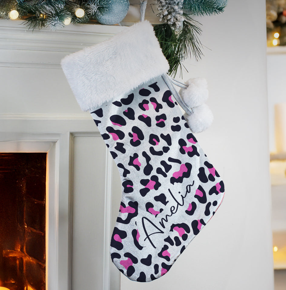 Personalised Leopard Print Christmas Stocking