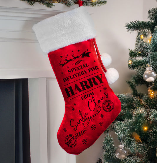 Personalised Special Delivery Red Stocking