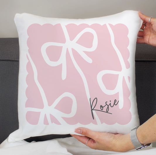 Personalised Pink Bow Cushion