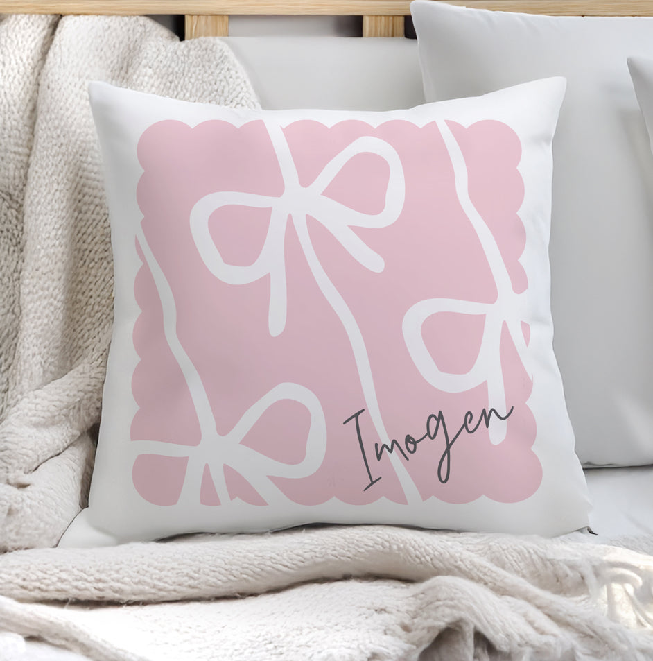 Personalised Pink Bow Cushion