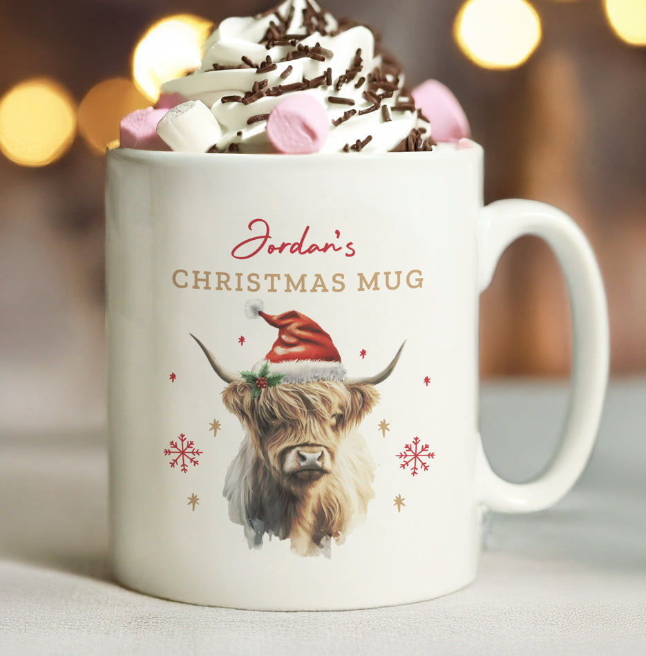 Personalised Highland Cow Christmas Mug