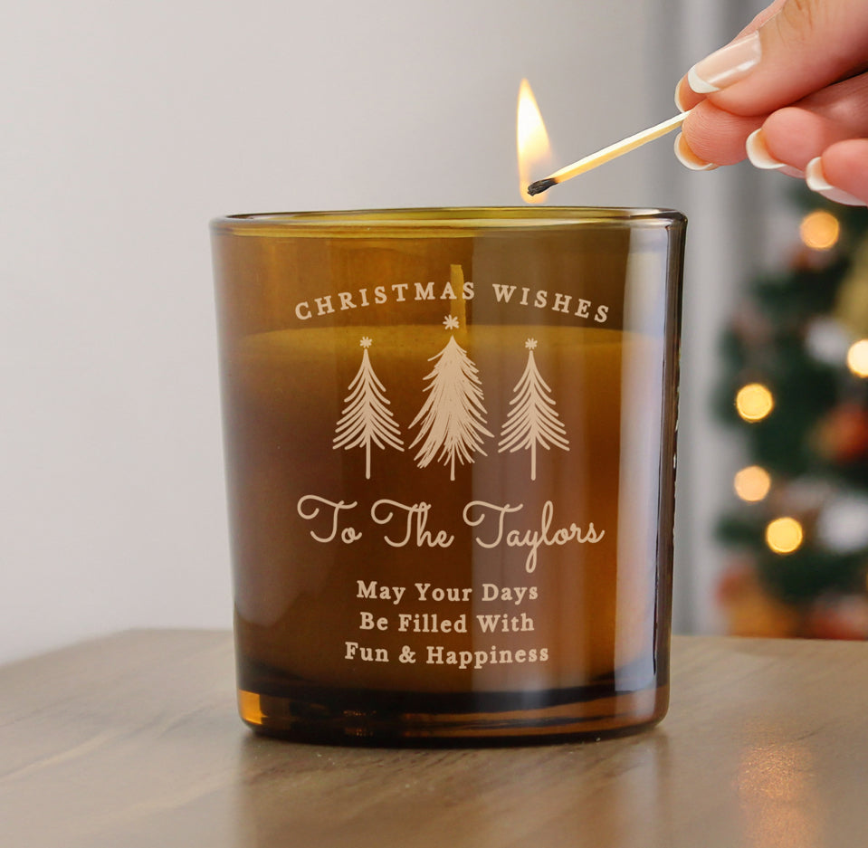 Personalised Christmas Tree Amber Glass Candle