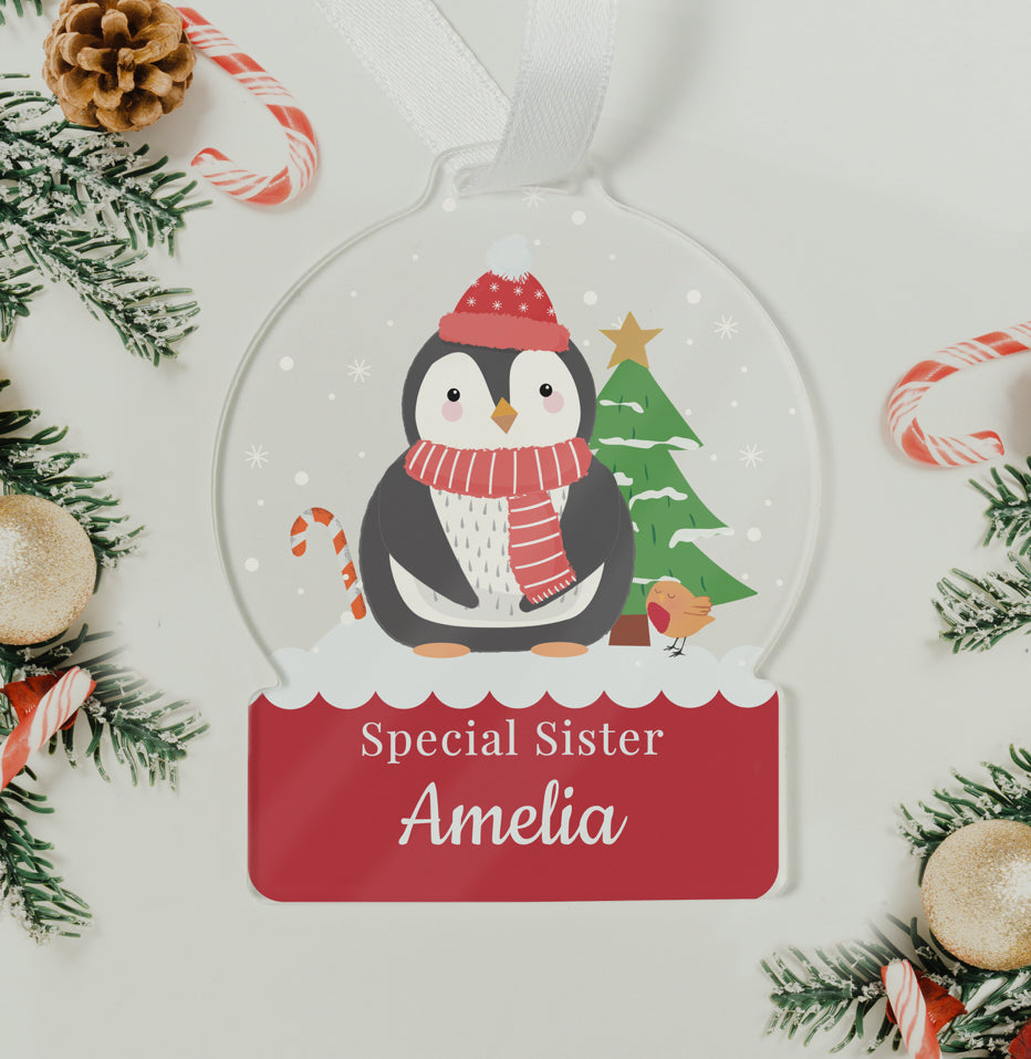 Personalised Penguin Acrylic Snowglobe Decoration
