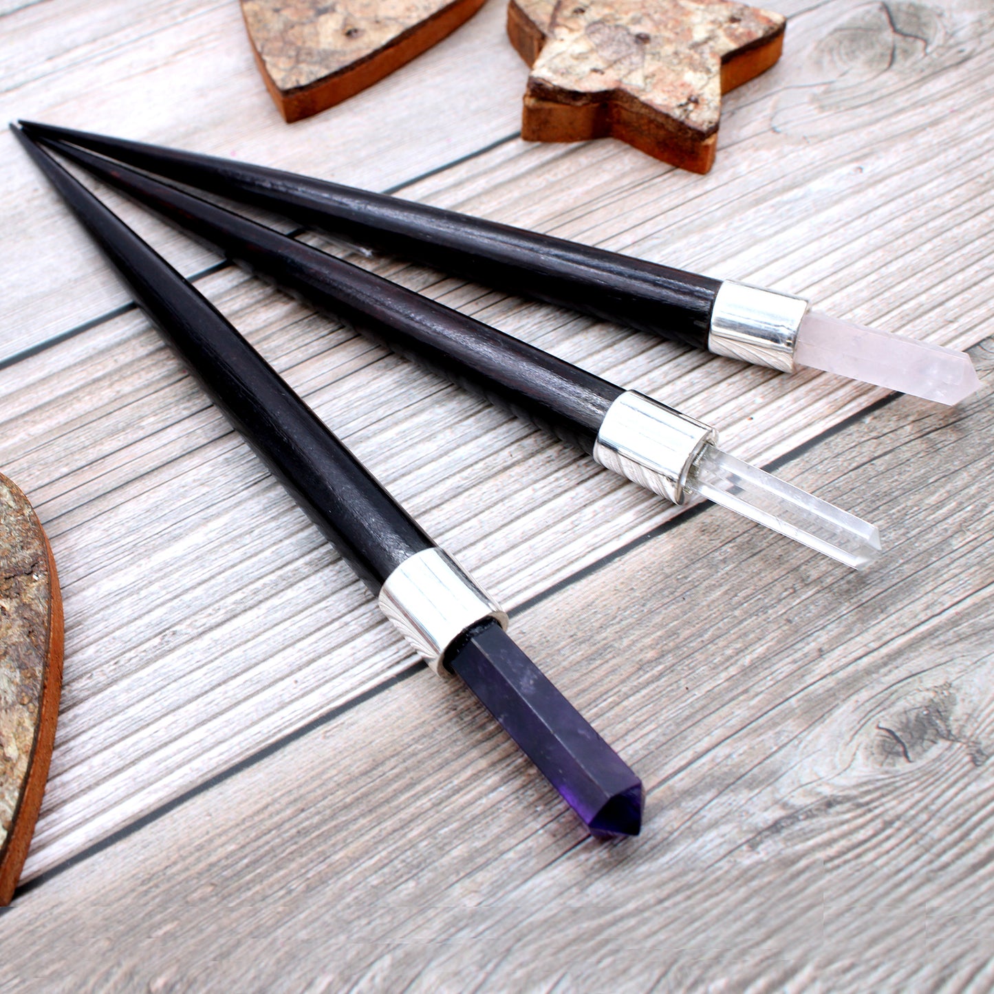 Simple Pointed Healing Wand - Rose, Rock, Amethyst (set of 3)