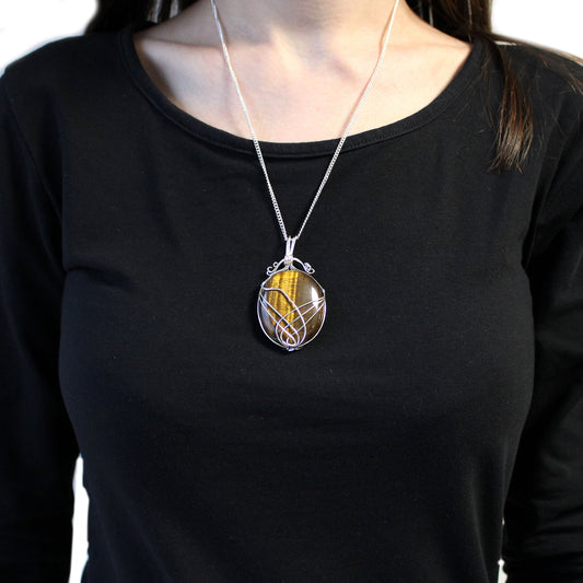 Swirl Wrapped Gemstone Necklace - Tiger Eye