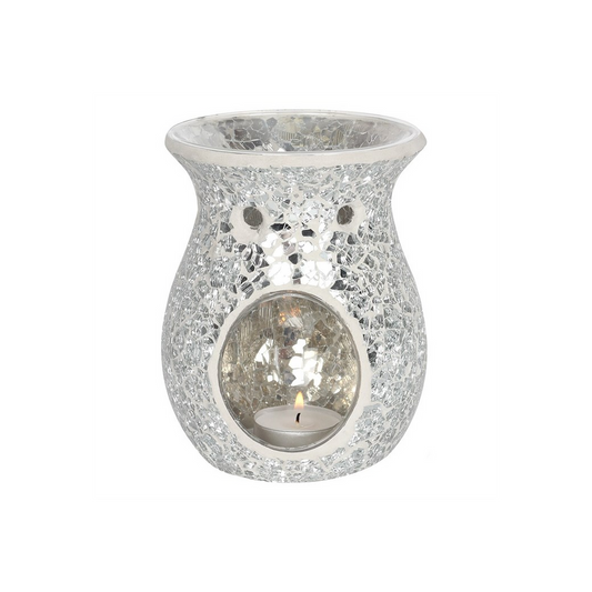 Large Silver Crackle Oil Burner