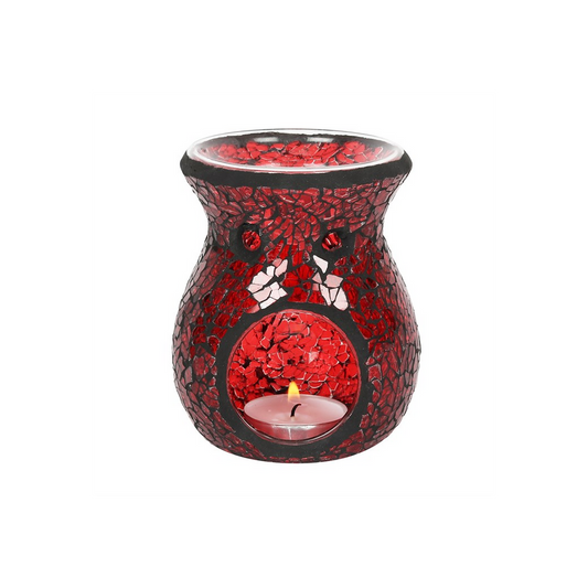 Small Red Crackle Glass Oil Burner