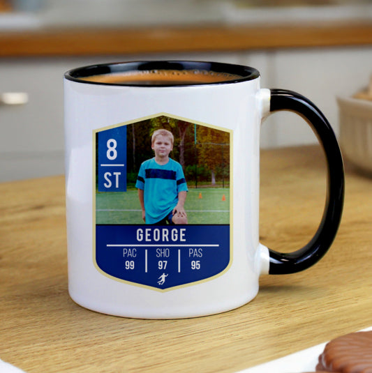 Personalised Photo Upload Football Black Handle Mug