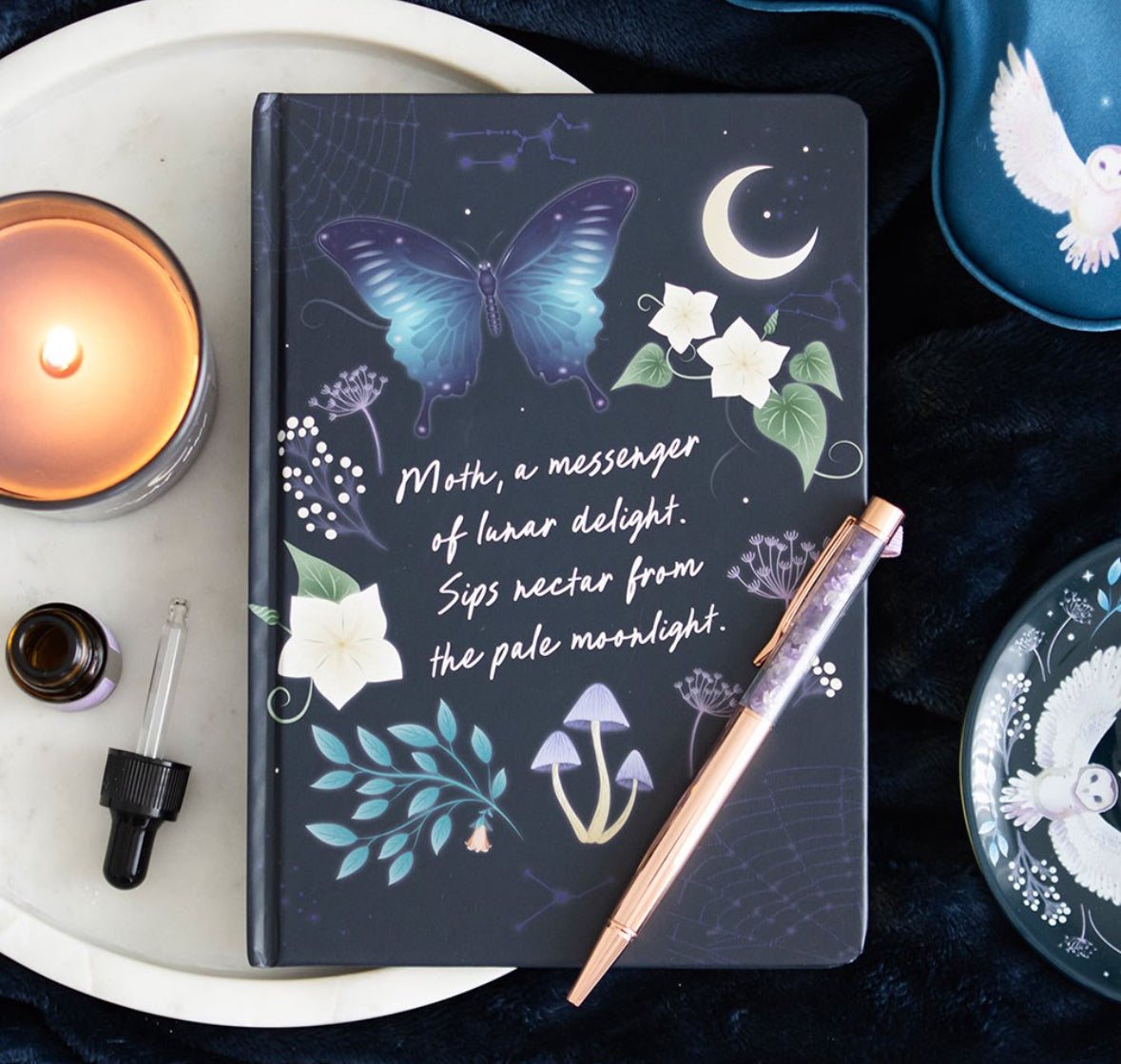 Midnight Moth Journal with Amethyst Pen