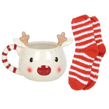 Rudolph Reindeer Mug and Socks Set