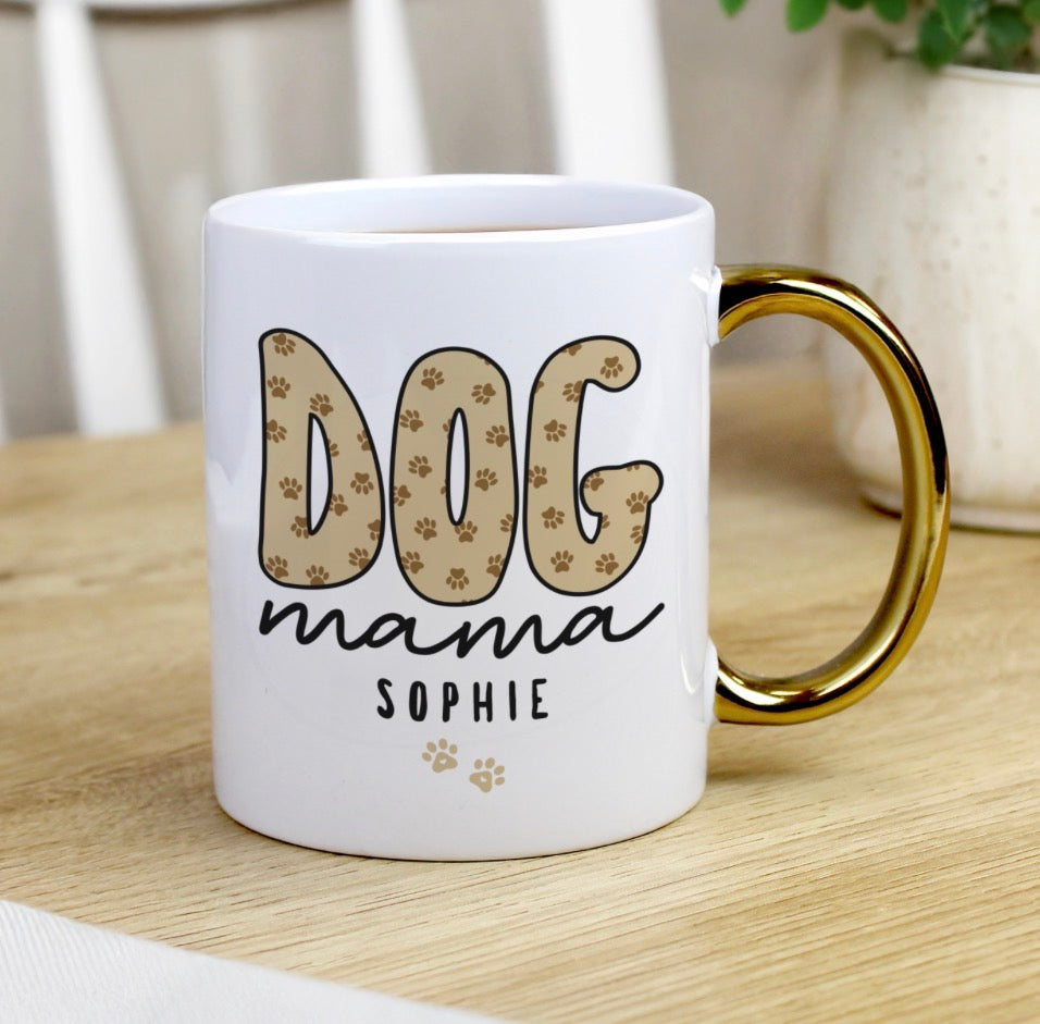 Personalised Dog Mama Gold Handle Mug